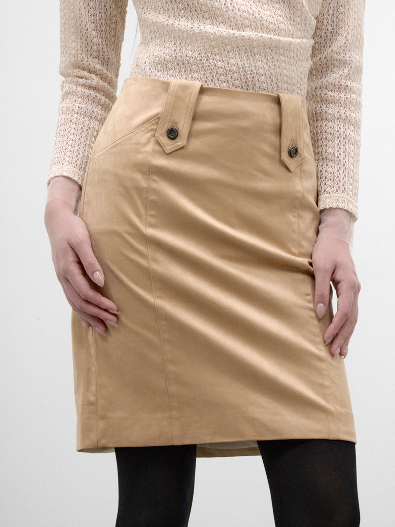 Camel Suede Pencil Midi Skirt (CUCA32580-CAMEL)