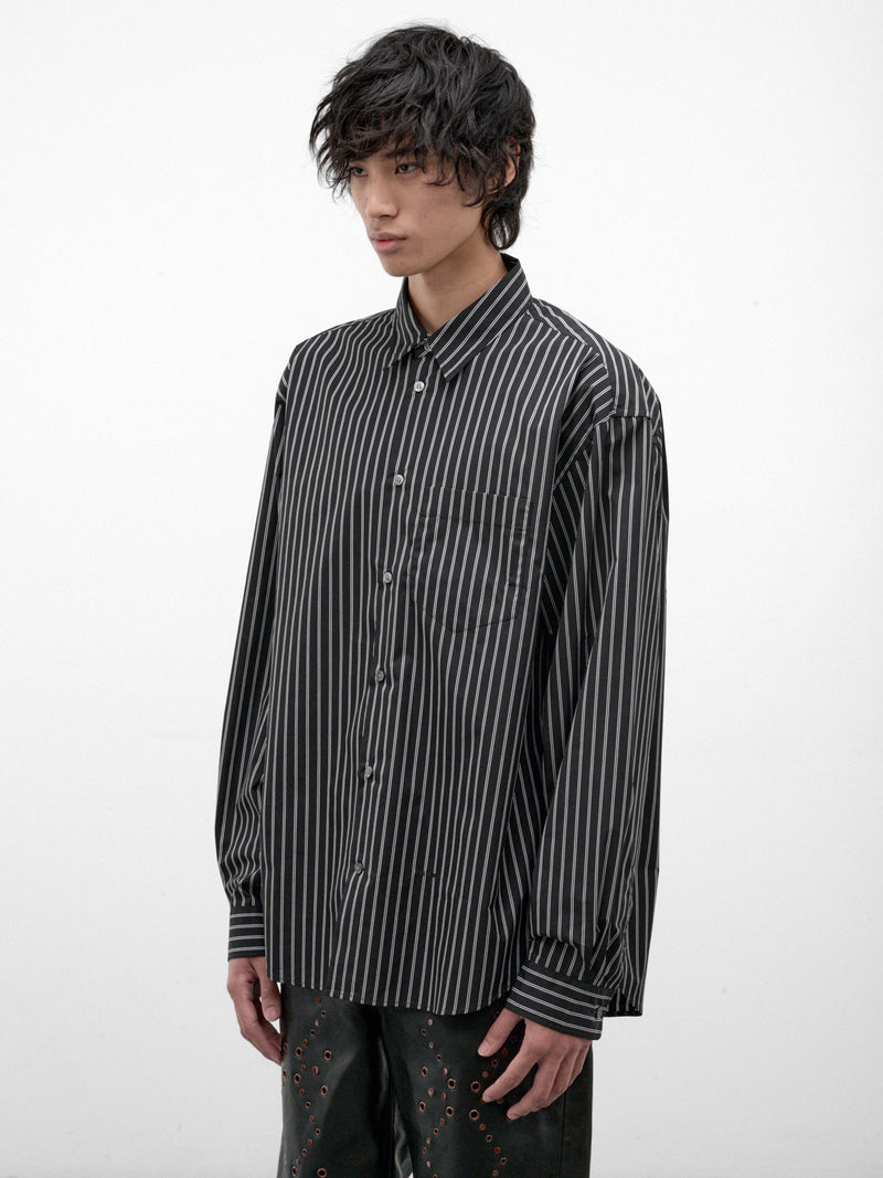 Black Pinstripe Long Sleeve Shirt (CUMU0394S0-UTC659-BLACK)