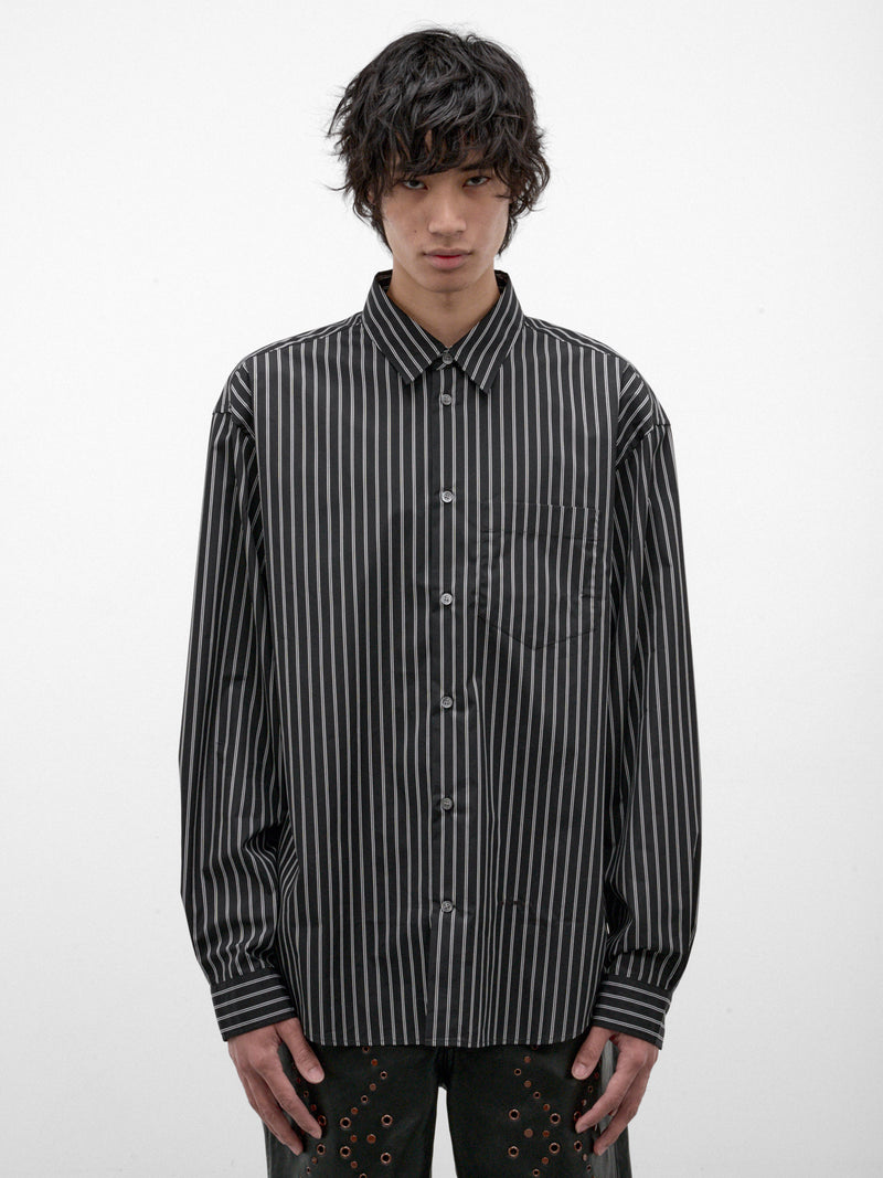 Black Pinstripe Long Sleeve Shirt (CUMU0394S0-UTC659-BLACK)