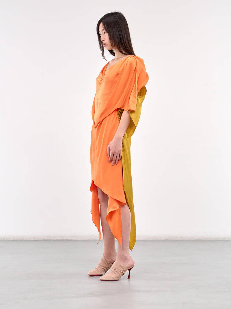 Fornax Draped Midi Dress (D04-58-VIVID-ORANGE)