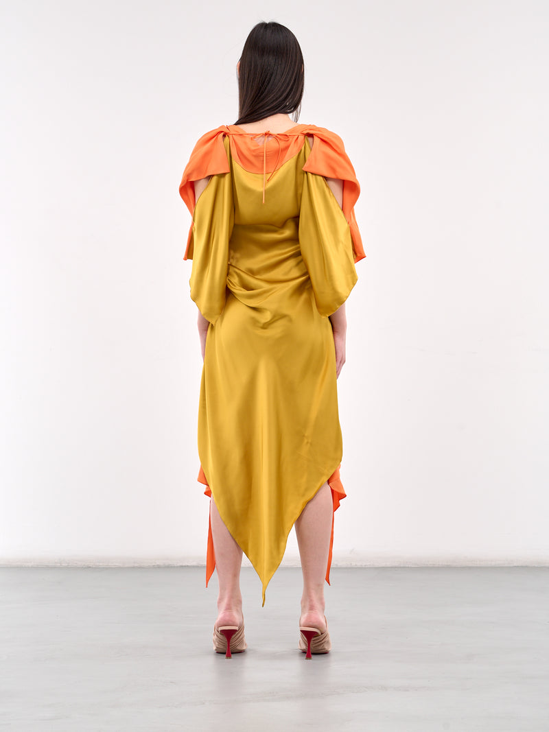 Fornax Draped Midi Dress (D04-58-VIVID-ORANGE)