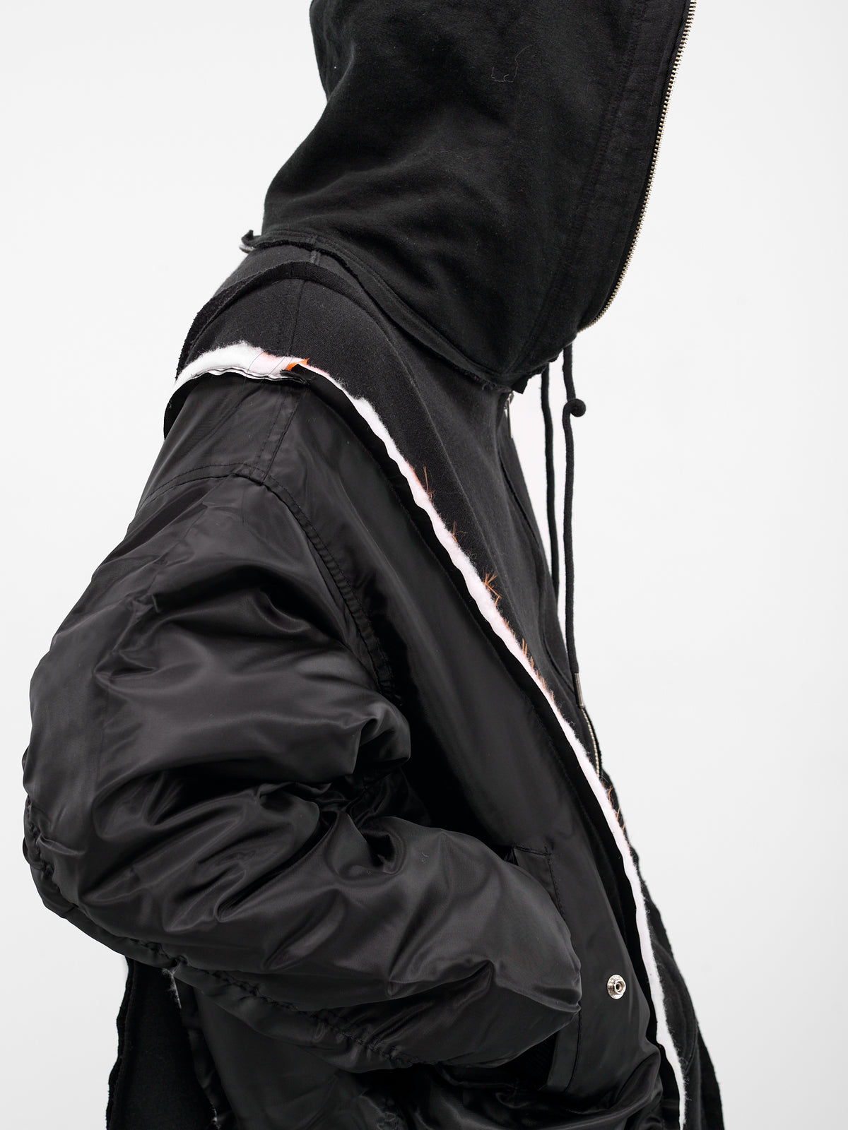Black Hybrid Bomber Zip Hoodie (DC-NS-BL-07-BLACK)