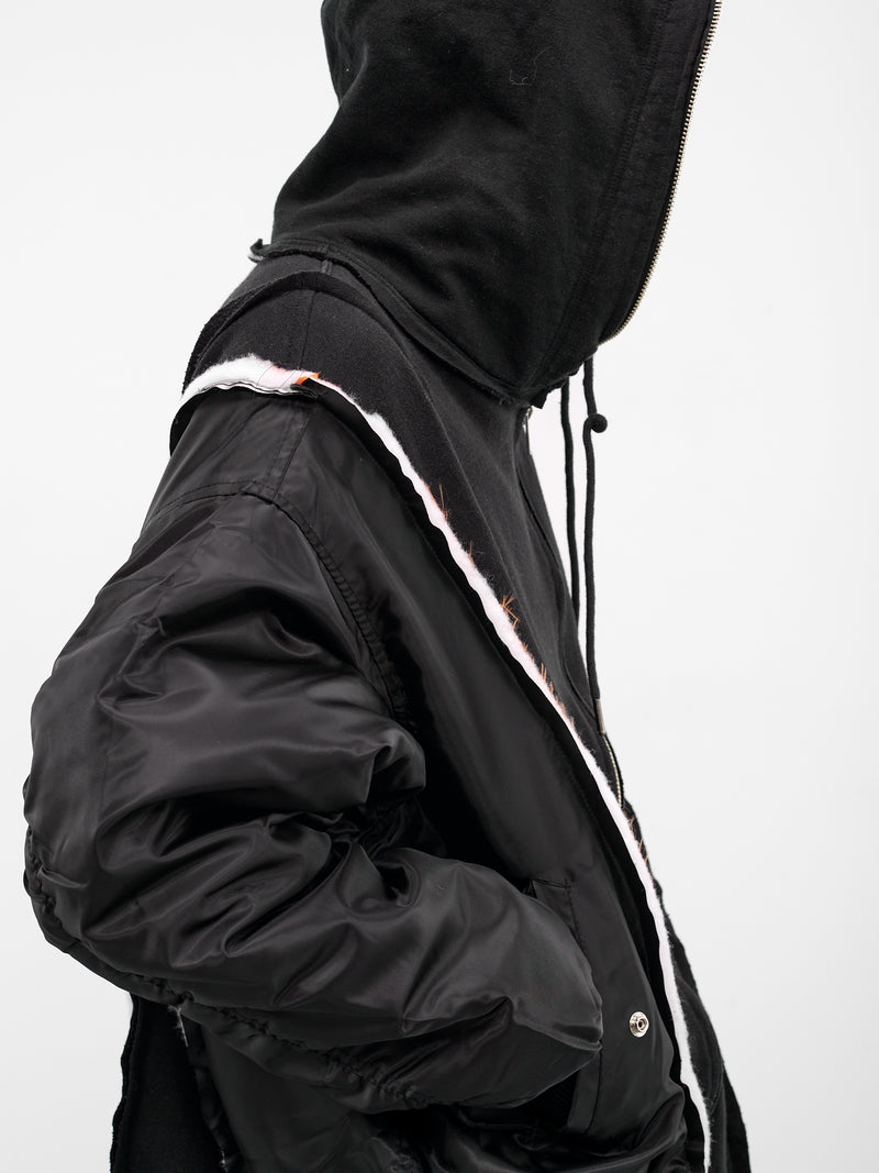 Black Hybrid Bomber Zip Hoodie (DC-NS-BL-07-BLACK)