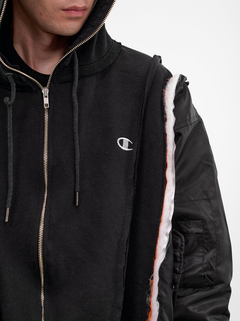 Black Hybrid Bomber Zip Hoodie (DC-NS-BL-07-BLACK)