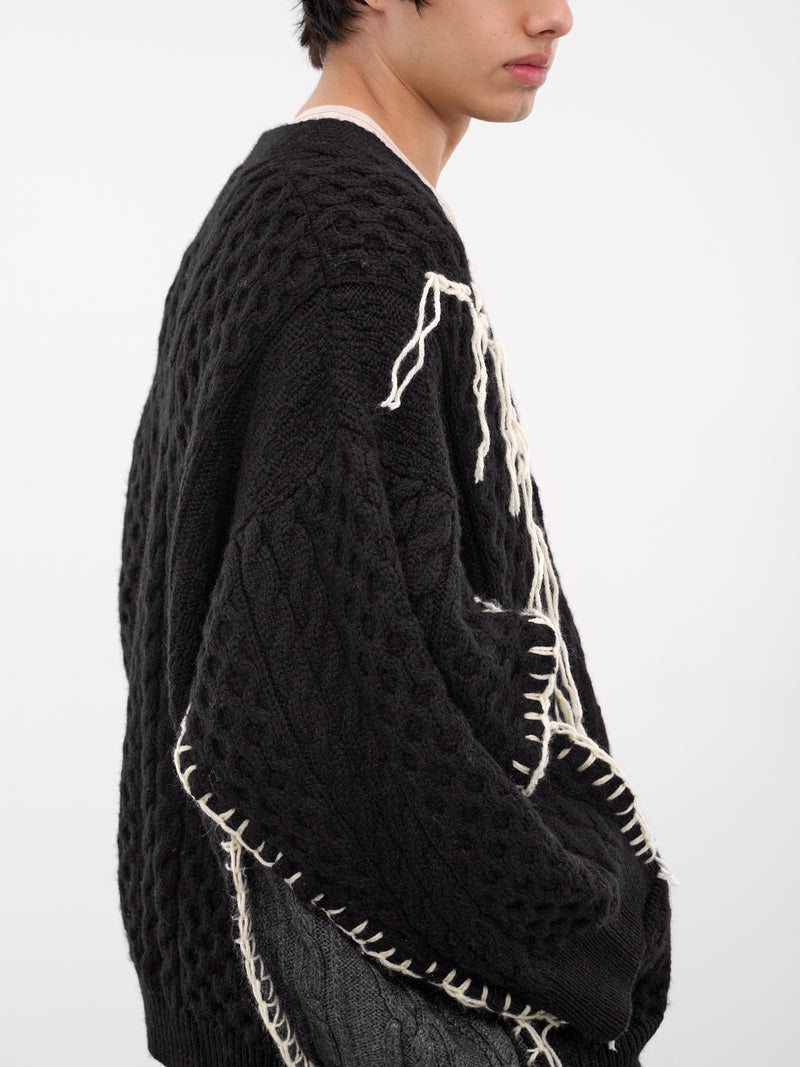 Black Deconstructed Floral Knit Cardigan (DC-NS-KN-05-BLACK)