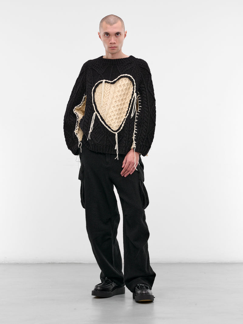 Black Deconstructed Heart Knit Sweater (DC-NS-KN-11-BLACK)