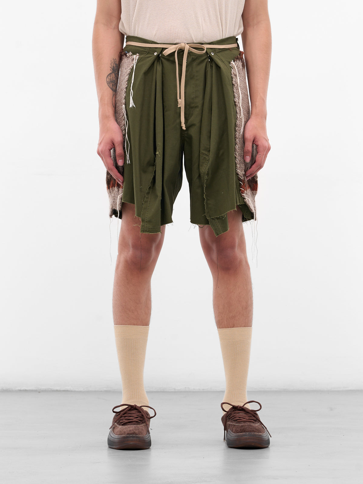 Khaki Deconstructed Sweater Shorts (DC-NS-PT-39-KHAKI)