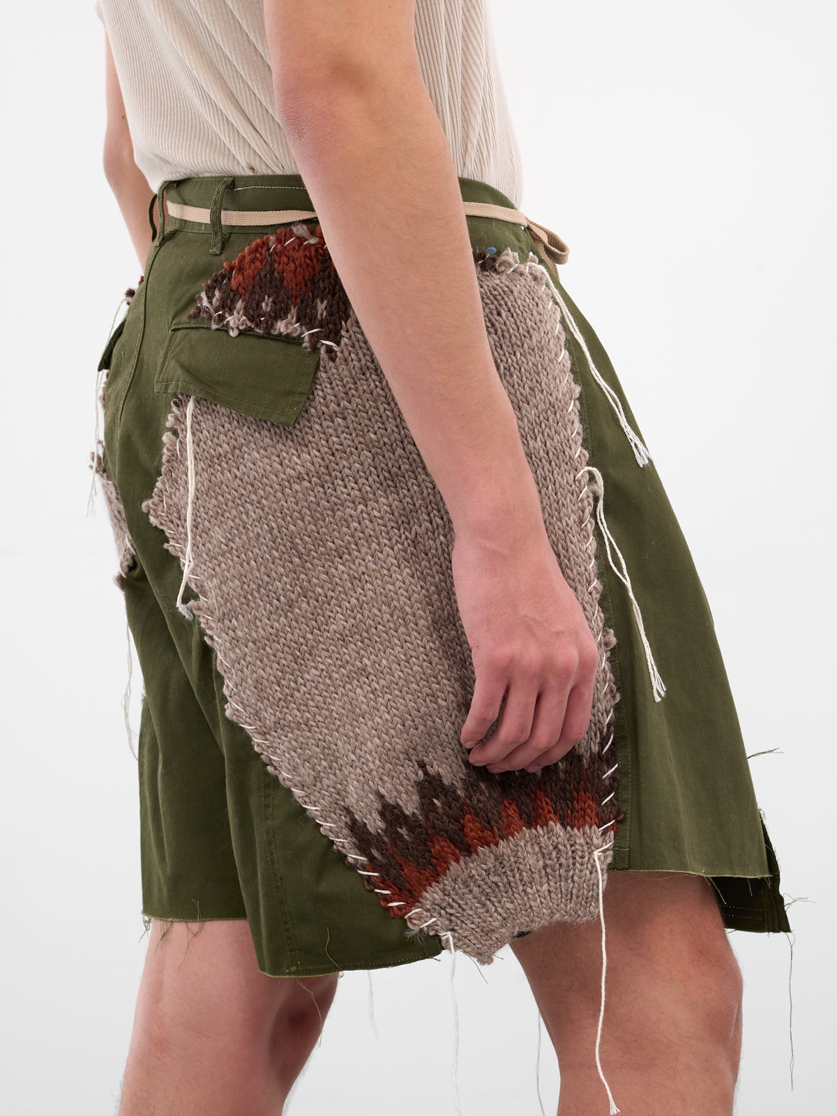 Khaki Deconstructed Sweater Shorts (DC-NS-PT-39-KHAKI)