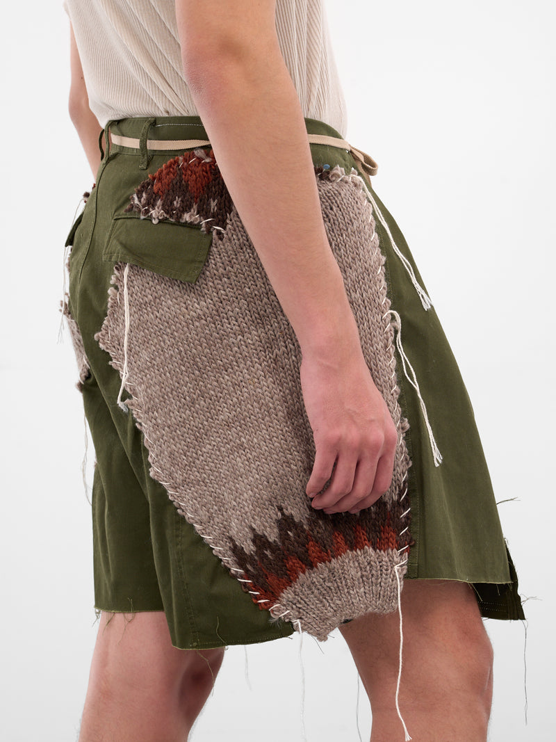 Khaki Deconstructed Sweater Shorts (DC-NS-PT-39-KHAKI)