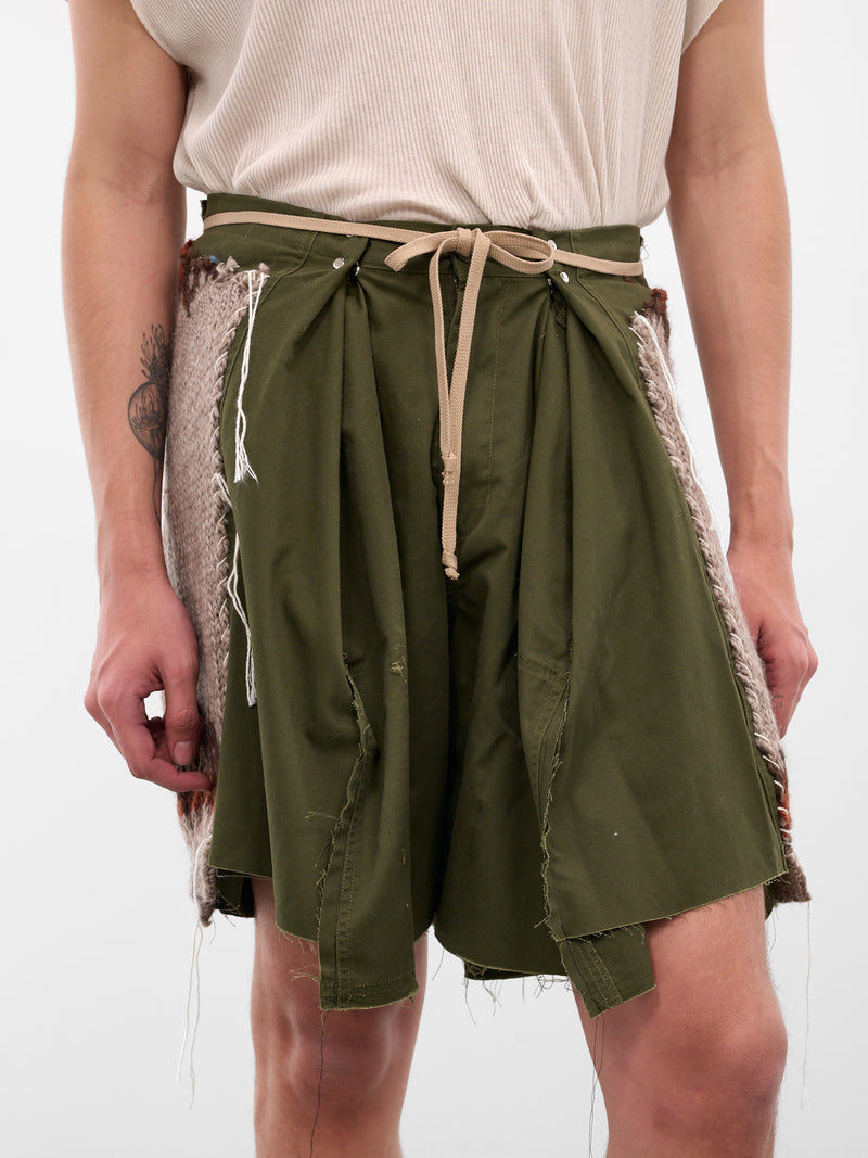 Khaki Deconstructed Sweater Shorts (DC-NS-PT-39-KHAKI)