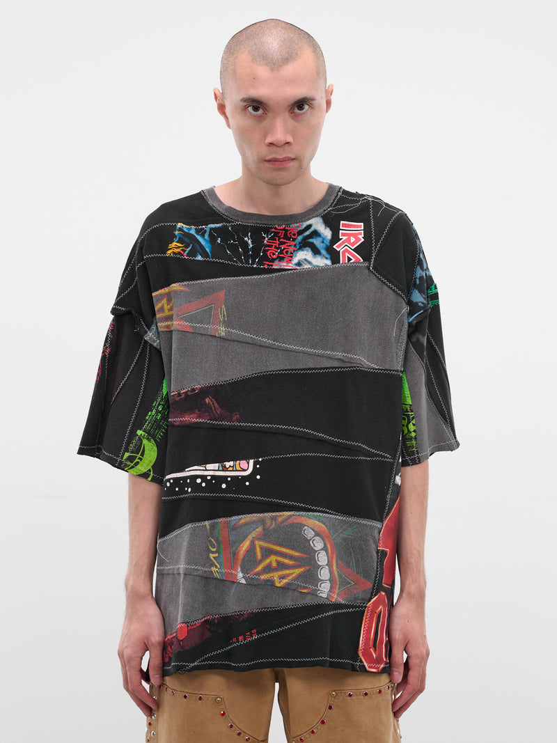 Black Patchwork Graphic Band Tee (DC-NS-T-09-BLACK)