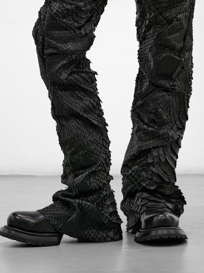 Python Leather Distortion Sculpture Pants (DIS-M-SCULP-01-BLACK)