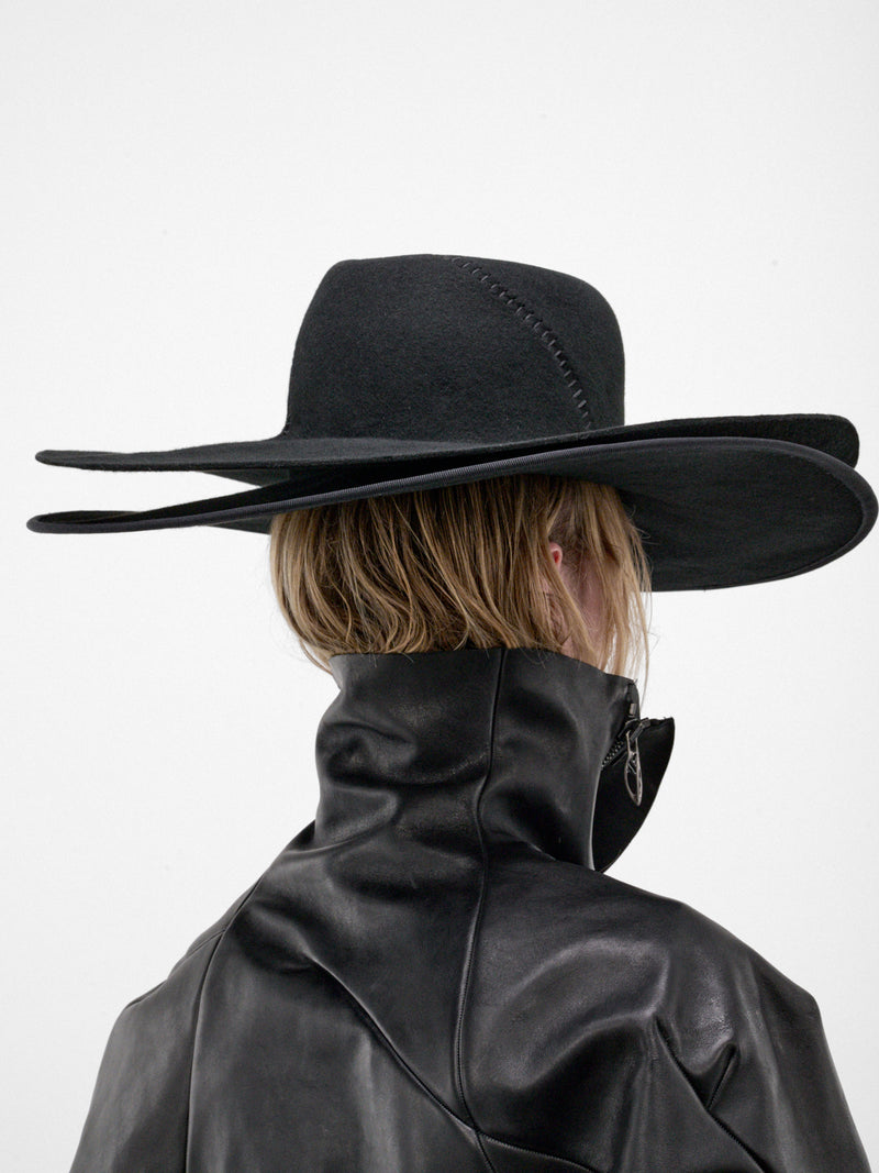 Black Wool Distortion Double Hat (DIS-M-W-DOUBLE-HAT-01-BLACK)