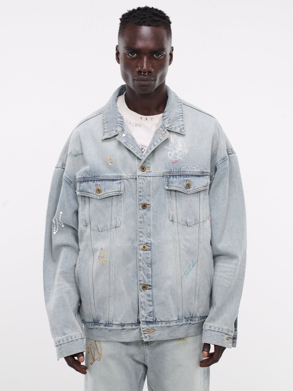WE11DONE Rhinestone Oversized Denim Jacket | H. Lorenzo - front