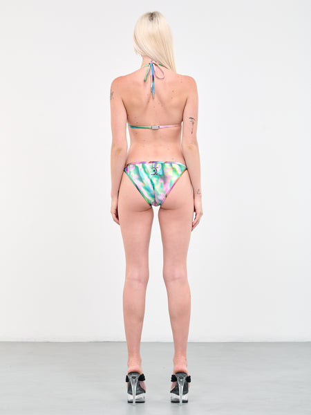 水着・ラッシュガード herlipto Pearl Belted Bikini リーフ柄ビキニ クロスストラップ ラッシュガード 3点セット