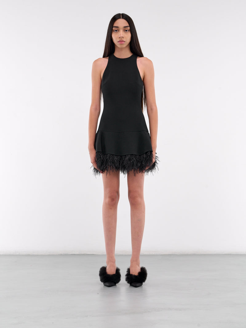 Feather Trim Mini Dress (DK25D-BLACK)