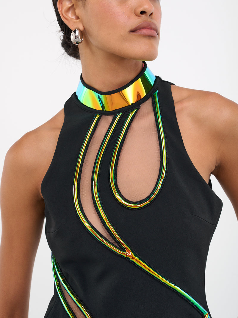 Asymmetric Iridescent Cut-Out Dress (DK31D-BLACK-DARK-IRIDESCENT)