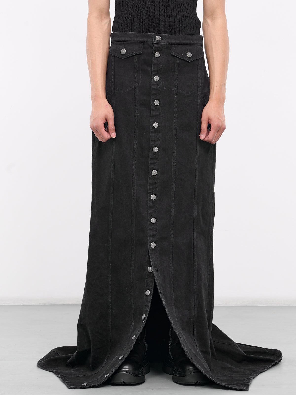 Stonewashed Long Skirt (DN-004-B-RAW-BLACK)