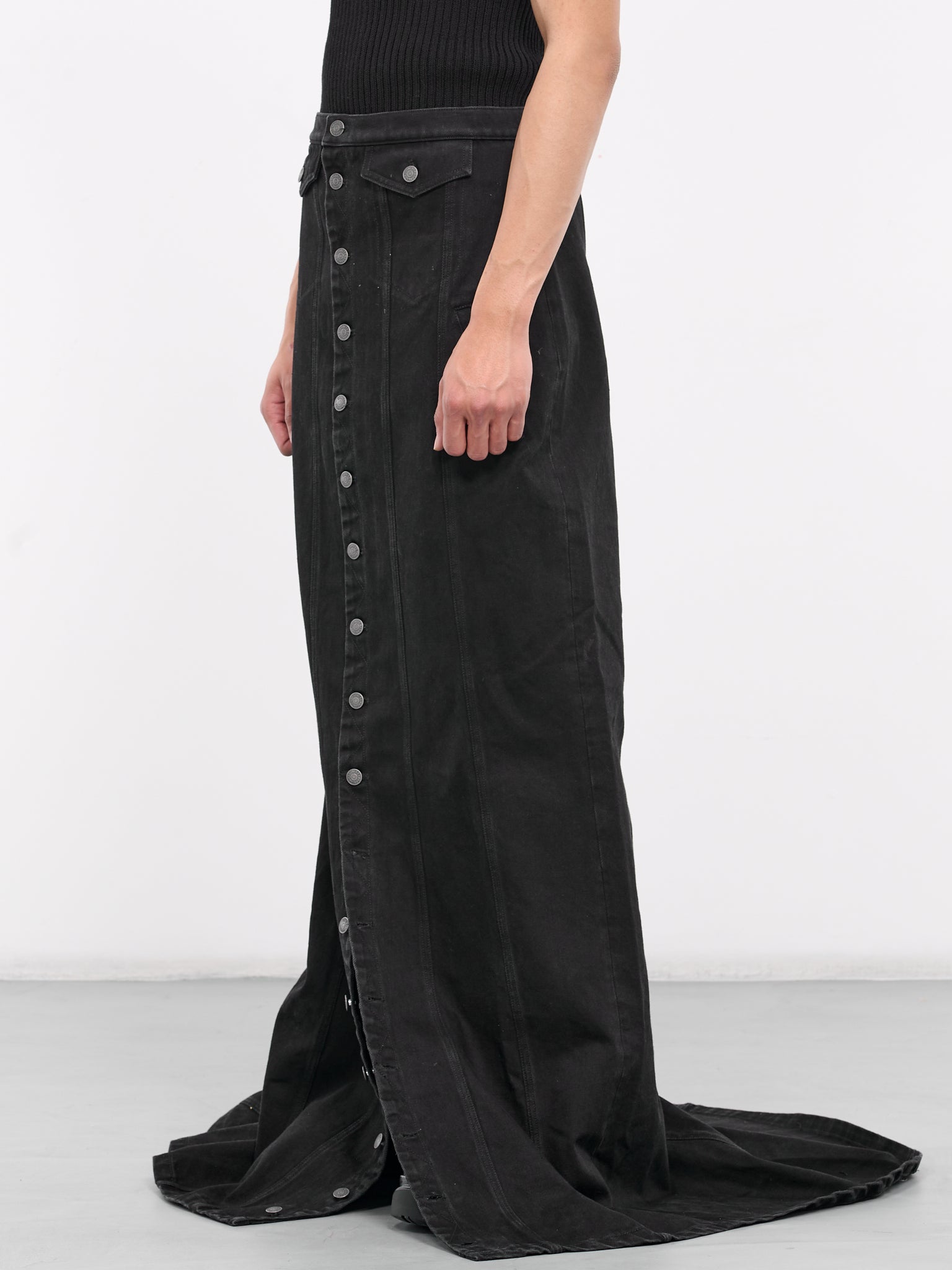 Stonewashed Long Skirt (DN-004-B-RAW-BLACK)