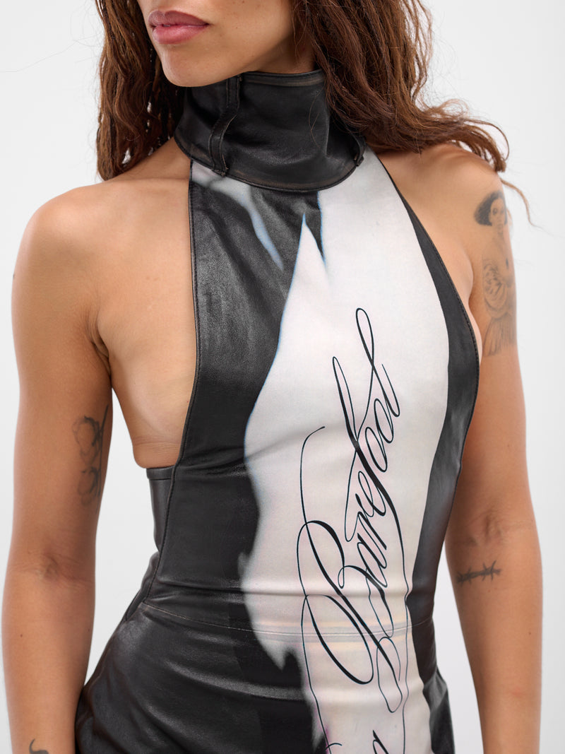 Black Printed Leather Mini Dress (DR-05-BROWN)