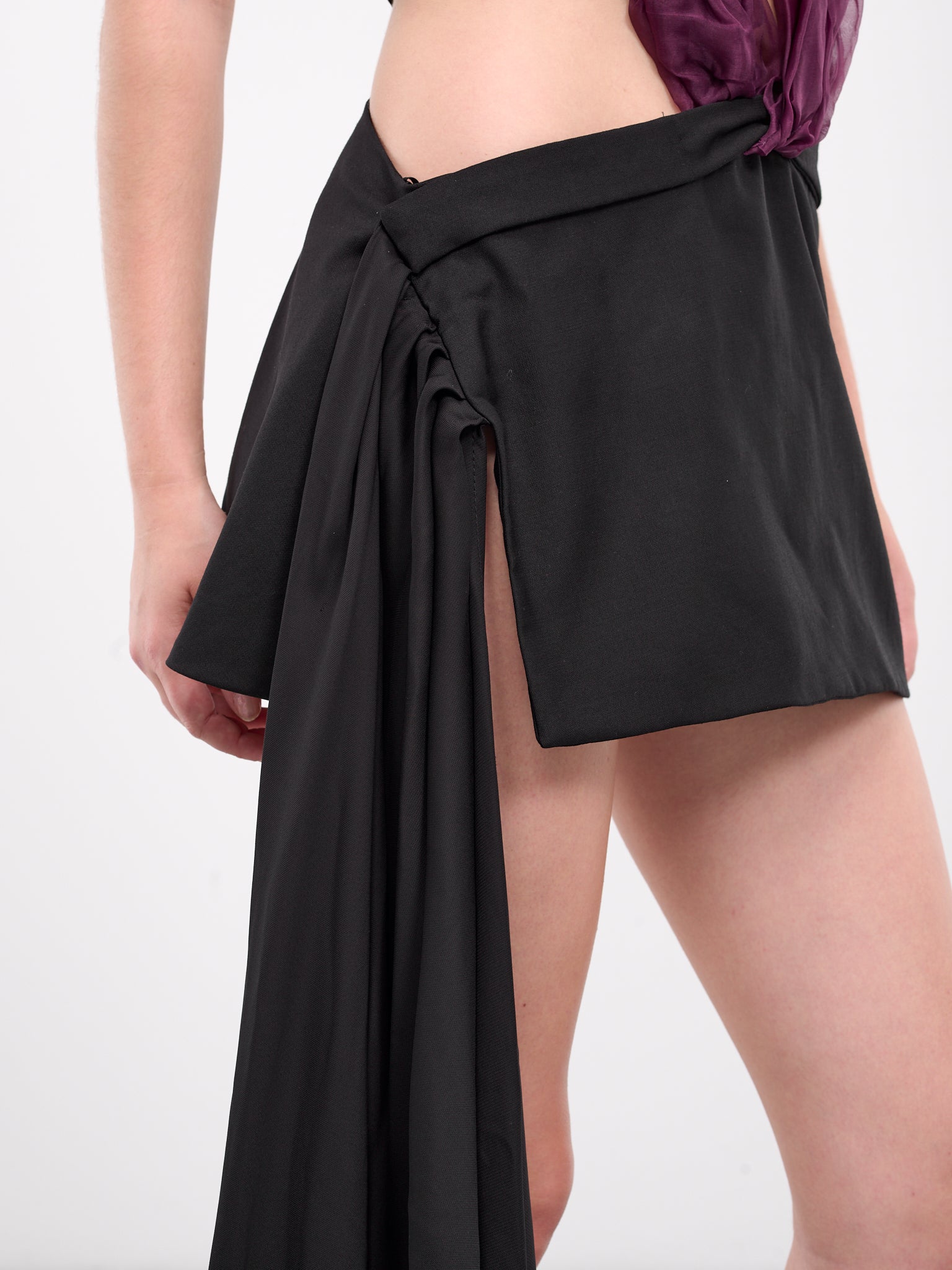 Draped Silk Dress (DR-BP01-BLACK-PURPLE)