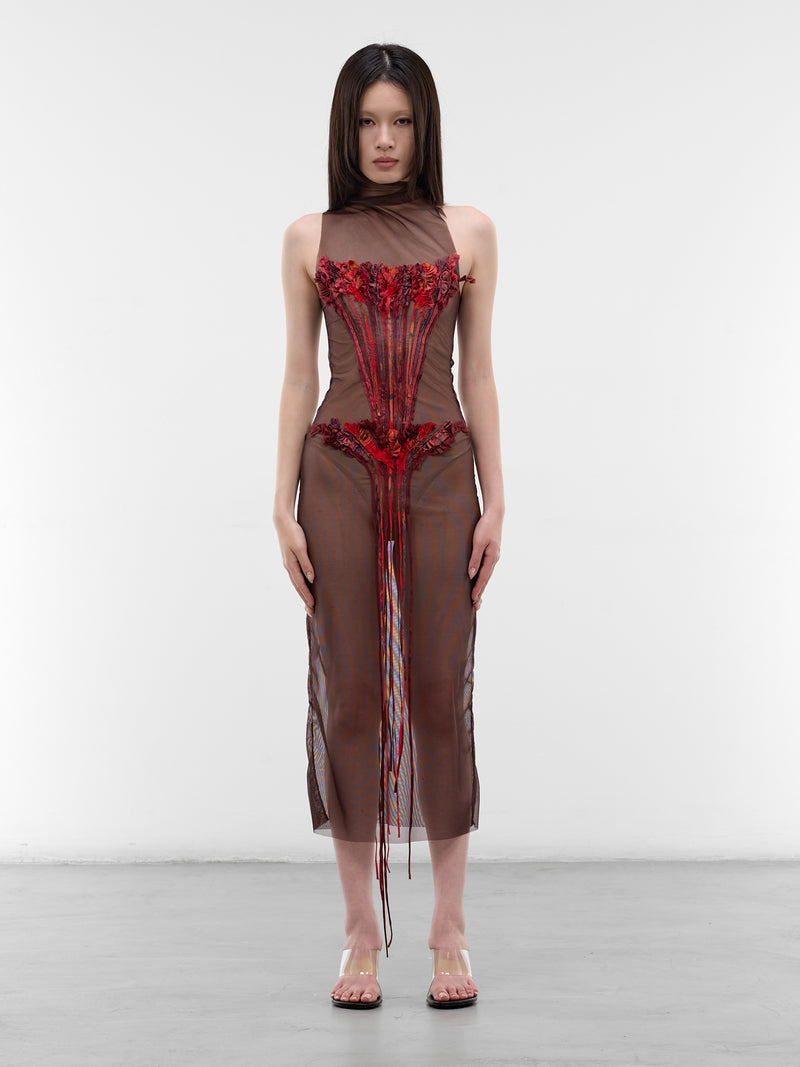 Flower Corset Mesh Dress (DR-SIM-1-RED-MESH)