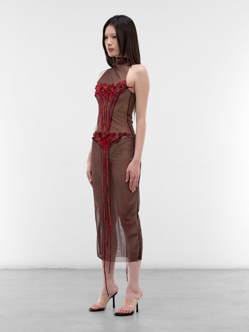 Flower Corset Mesh Dress (DR-SIM-1-RED-MESH)