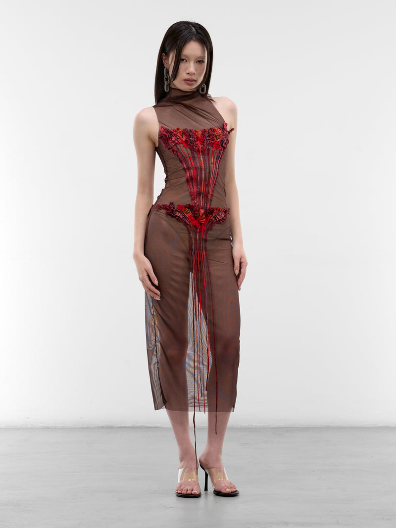 Flower Corset Mesh Dress (DR-SIM-1-RED-MESH)