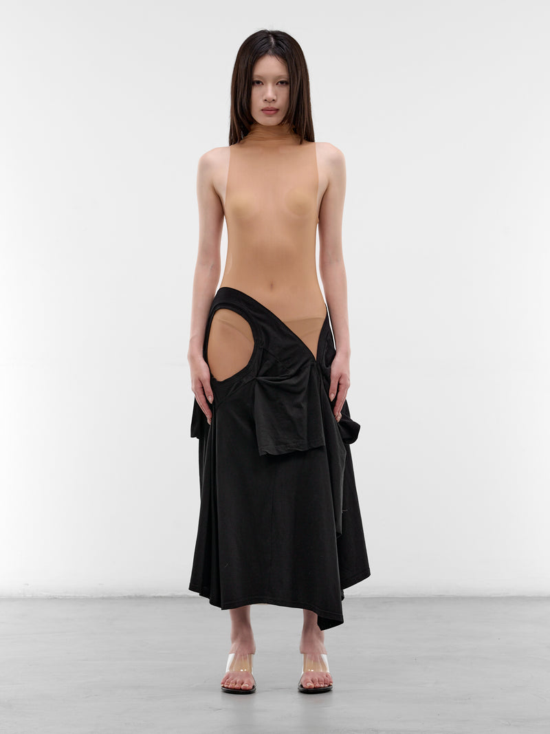 Upcycled T-Shirt Bare Maxi Dress (DR-TSM-1-BLACK-MESH)