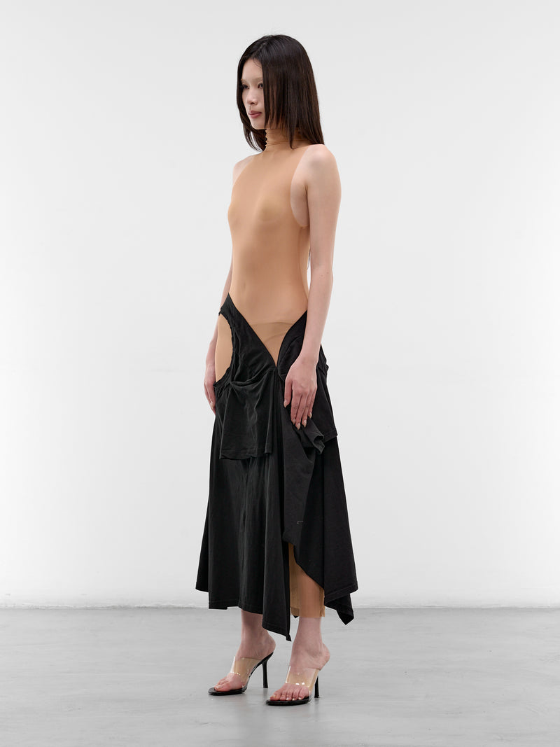Upcycled T-Shirt Bare Maxi Dress (DR-TSM-1-BLACK-MESH)