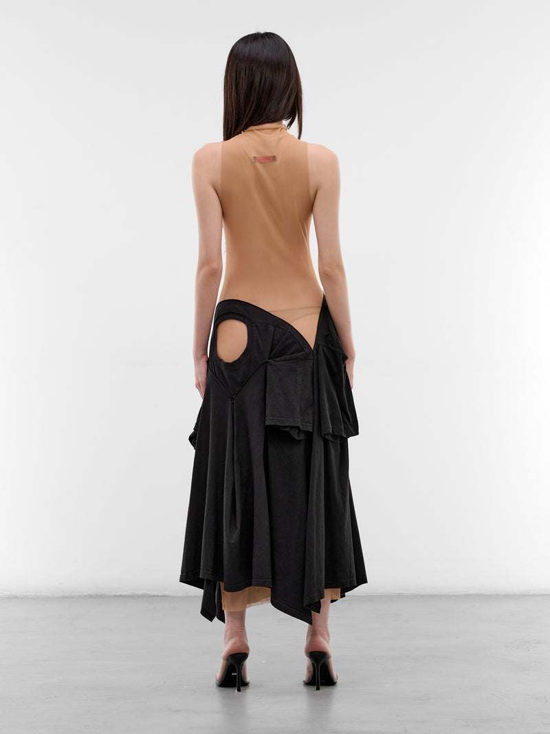 Upcycled T-Shirt Bare Maxi Dress (DR-TSM-1-BLACK-MESH)