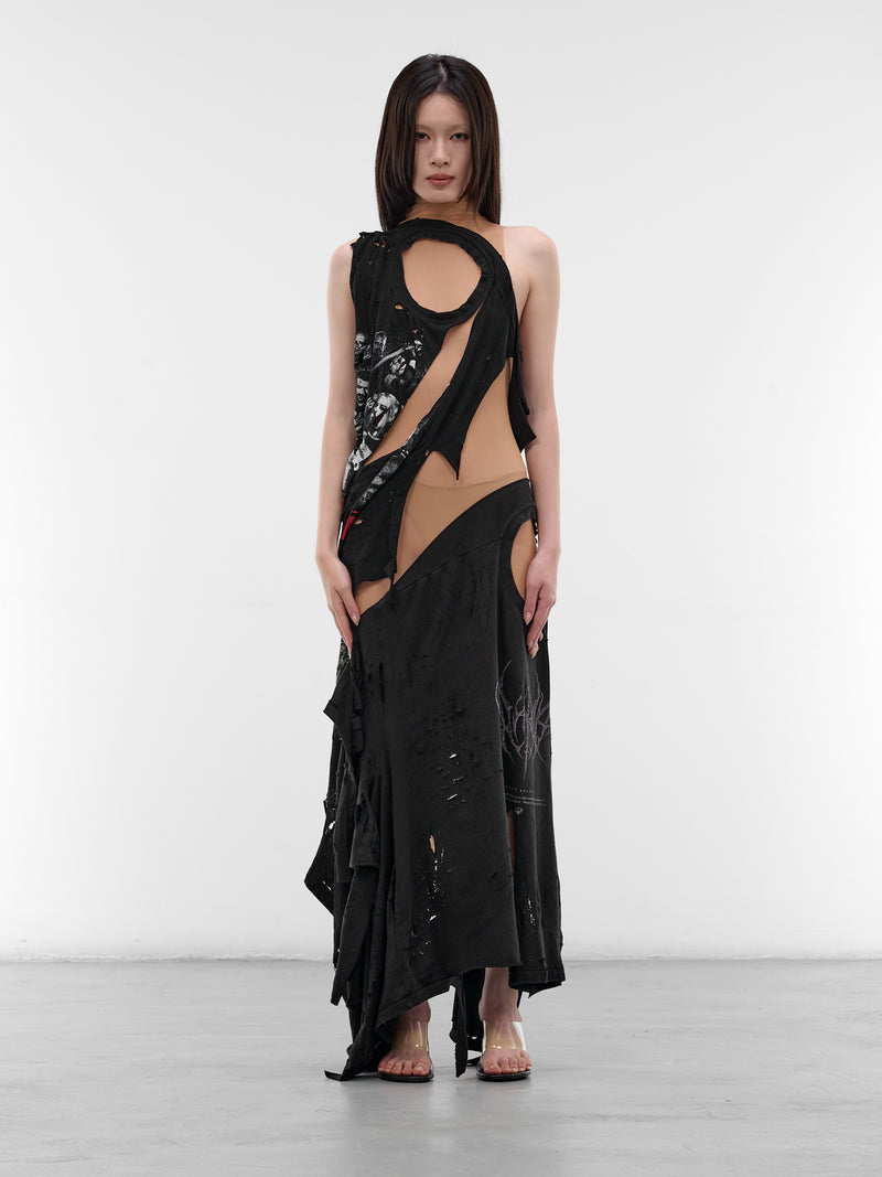 Distressed T-Shirt & Mesh Dress (DR-TSM-2-BLACK-MESH)