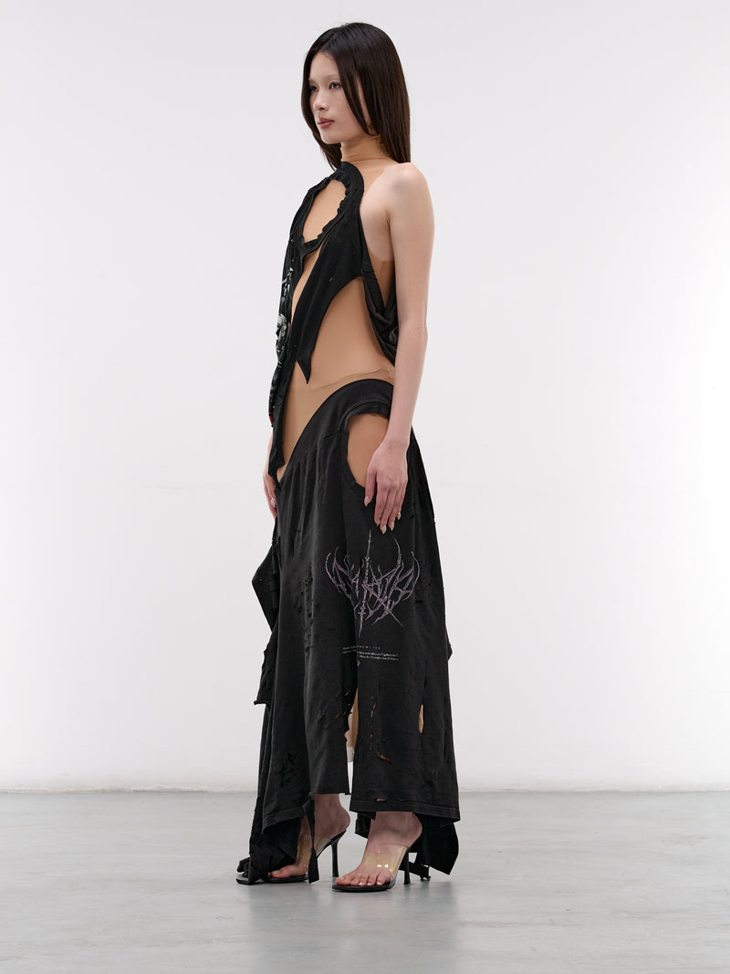 Distressed T-Shirt & Mesh Dress (DR-TSM-2-BLACK-MESH)