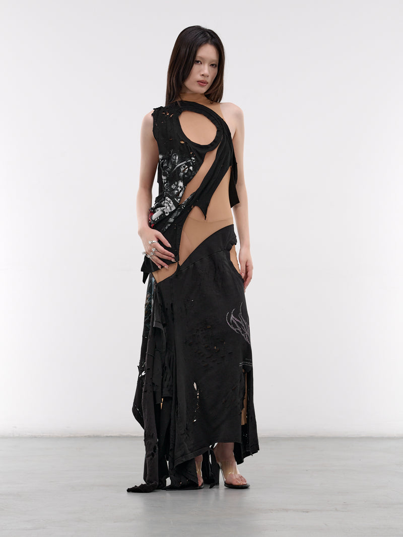 Distressed T-Shirt & Mesh Dress (DR-TSM-2-BLACK-MESH)