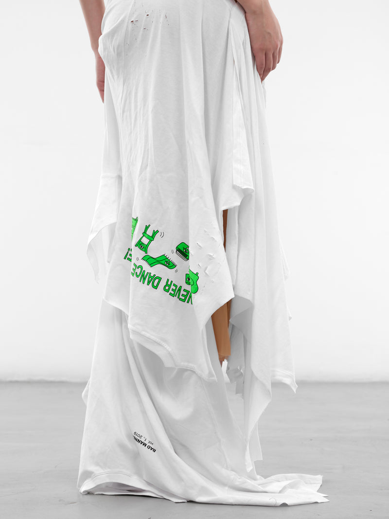 Deconstructed T-Shirt & Mesh Gown (DR-TSM-3-WHITE-MESH)