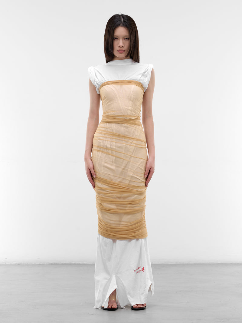 Layered Mesh T-Shirt Wrap Dress (DR-TSM-4-WHITE-MESH)