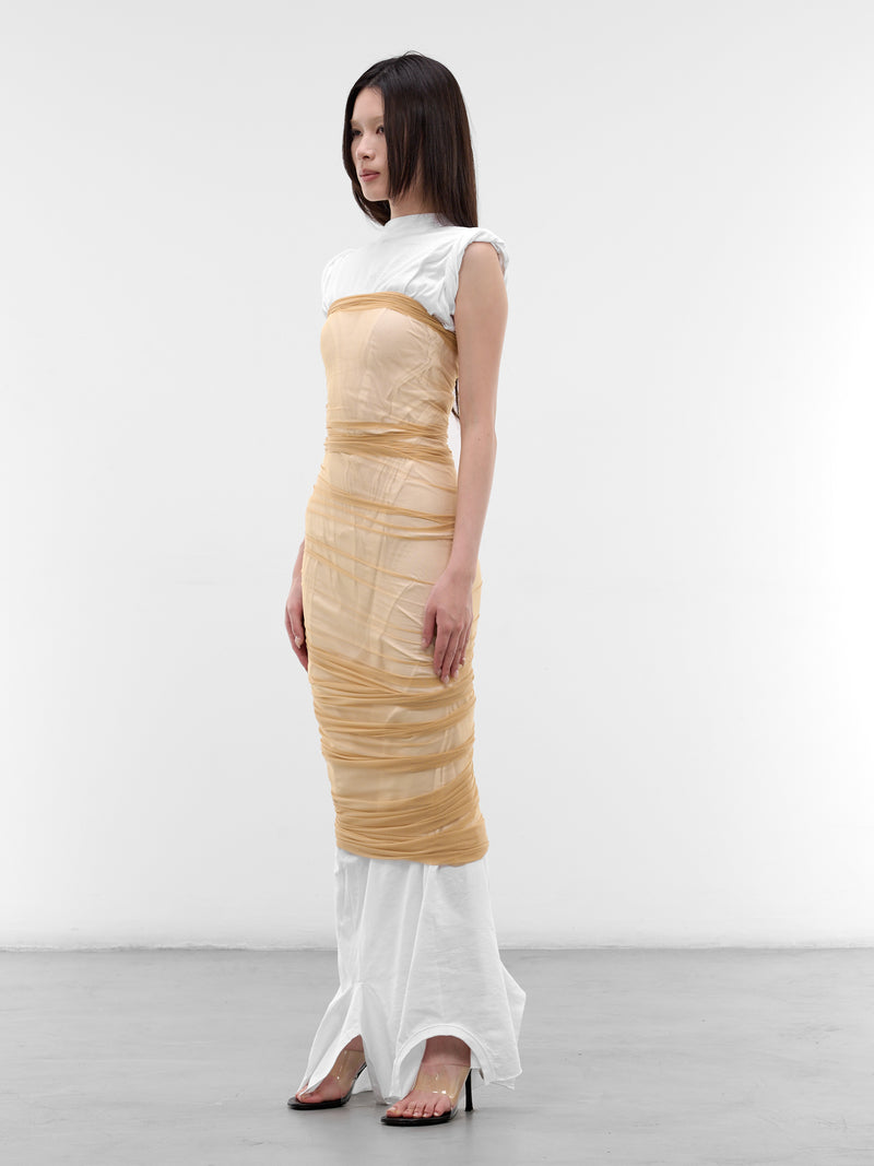 Layered Mesh T-Shirt Wrap Dress (DR-TSM-4-WHITE-MESH)