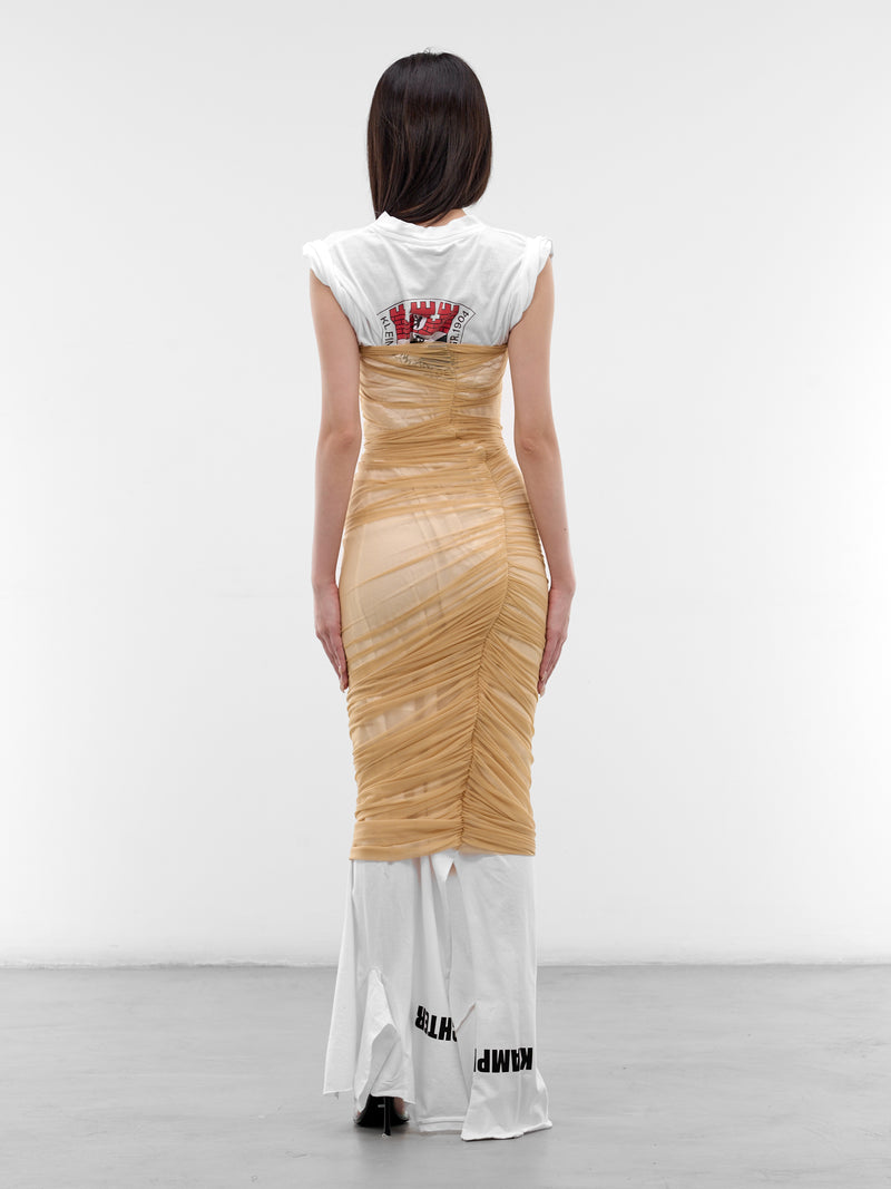 Layered Mesh T-Shirt Wrap Dress (DR-TSM-4-WHITE-MESH)