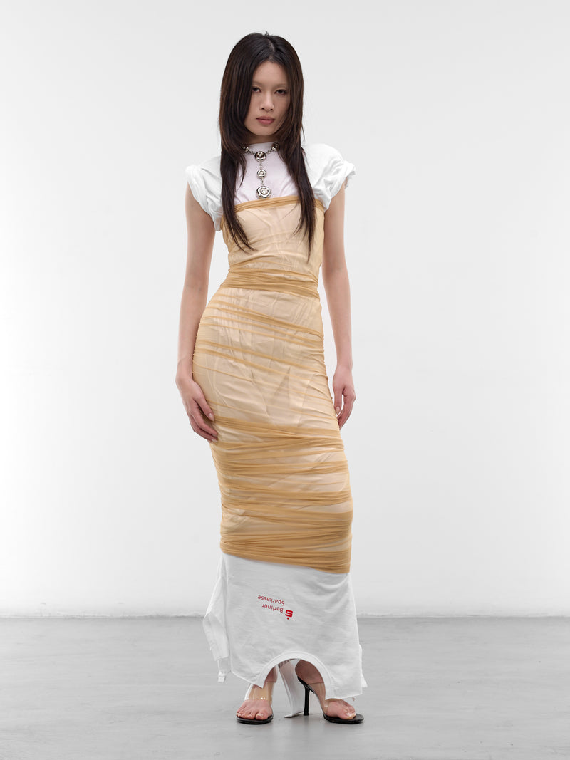 Layered Mesh T-Shirt Wrap Dress (DR-TSM-4-WHITE-MESH)
