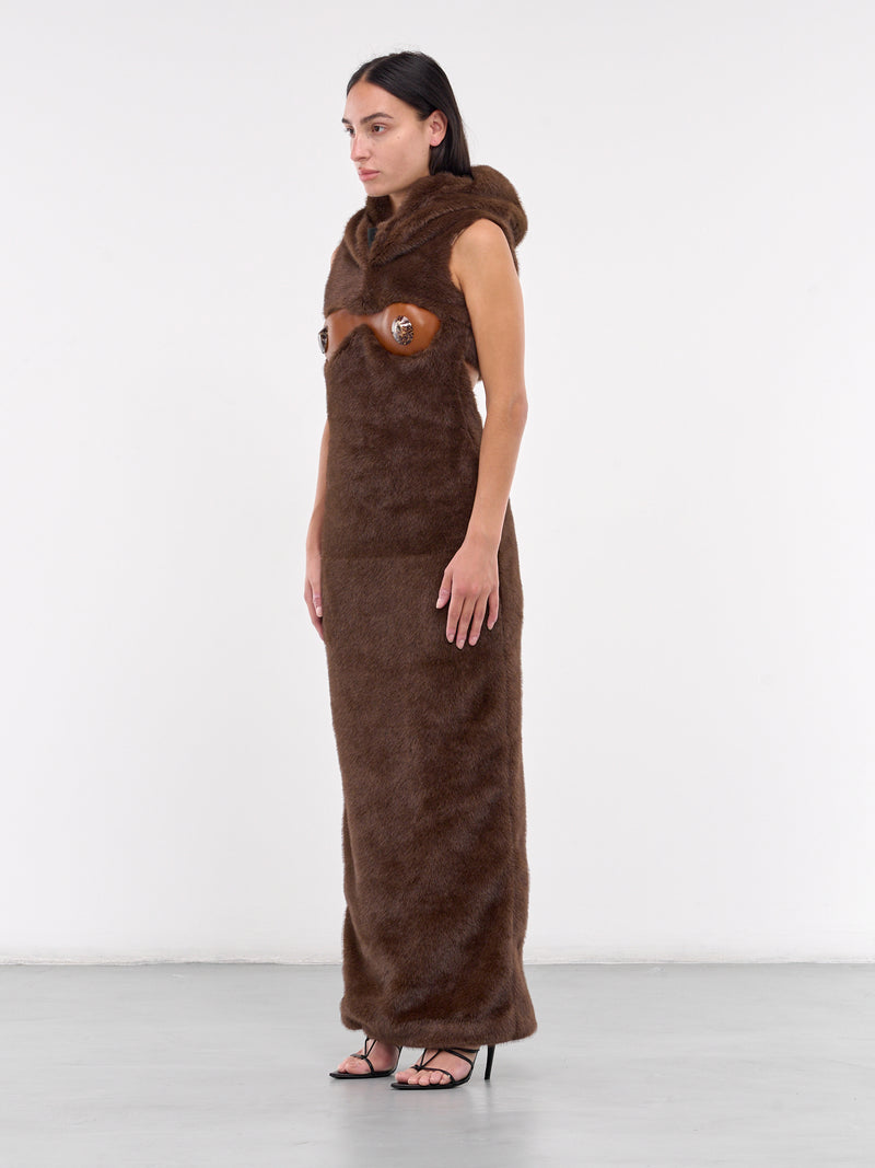 Faux Fur & Leather Bustier Dress (DR06BR02-BROWN)