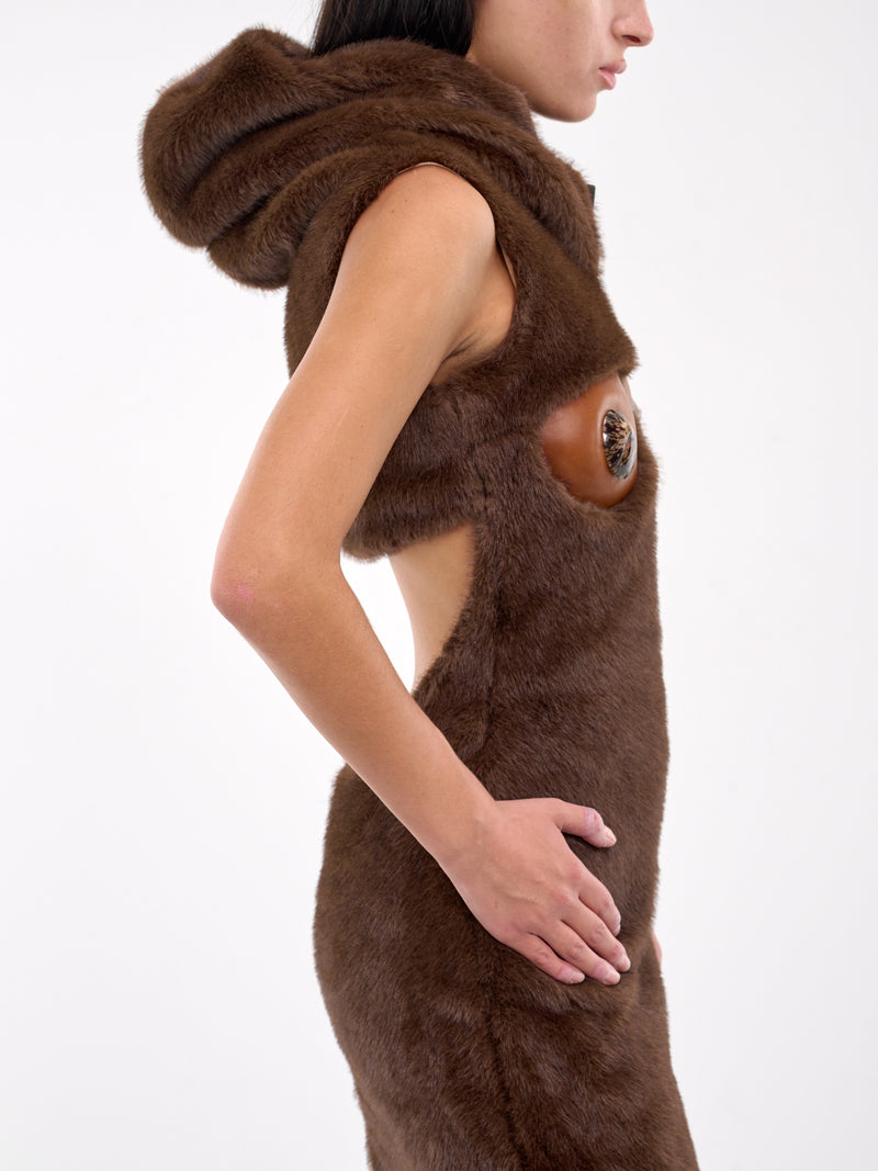 Faux Fur & Leather Bustier Dress (DR06BR02-BROWN)
