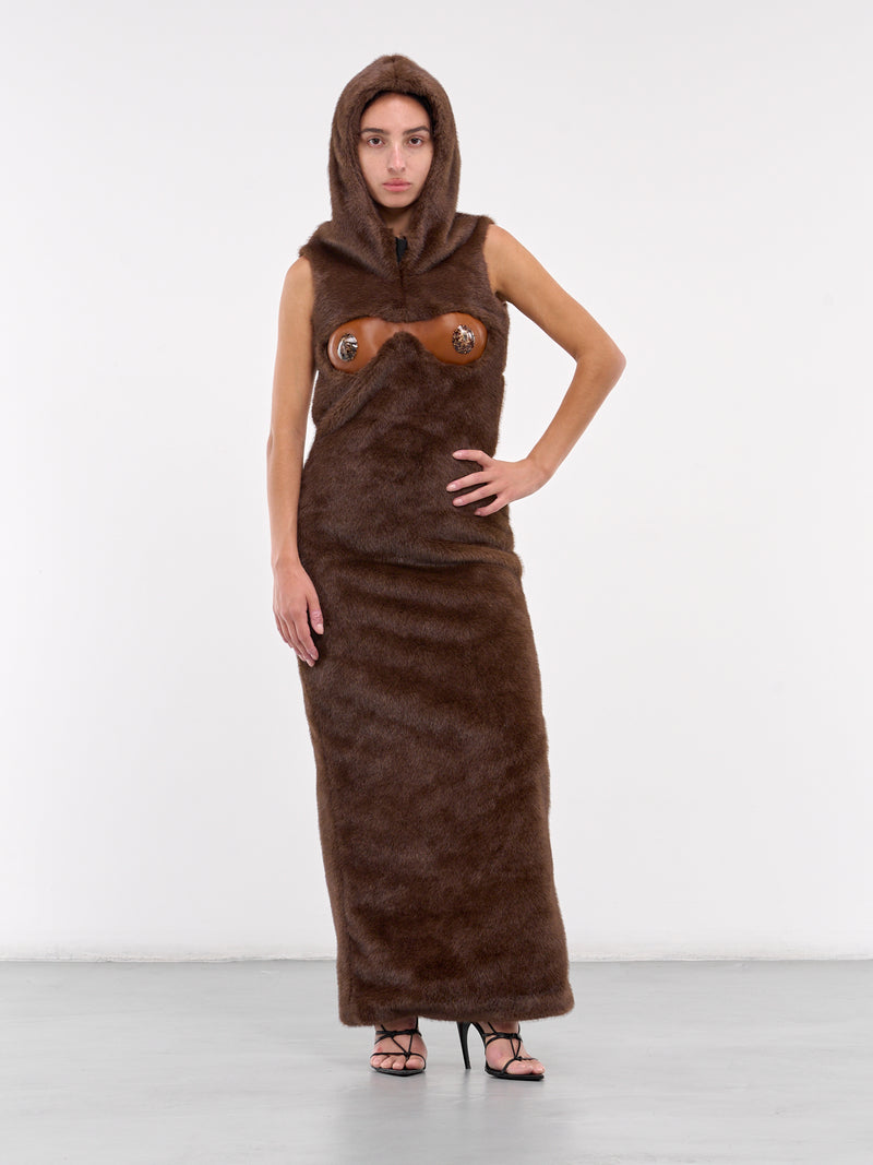 Faux Fur & Leather Bustier Dress (DR06BR02-BROWN)