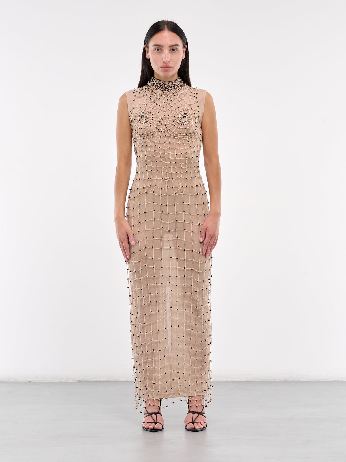 Handmade Crochet Hooded Dress (DR06CA47-CAMEL)