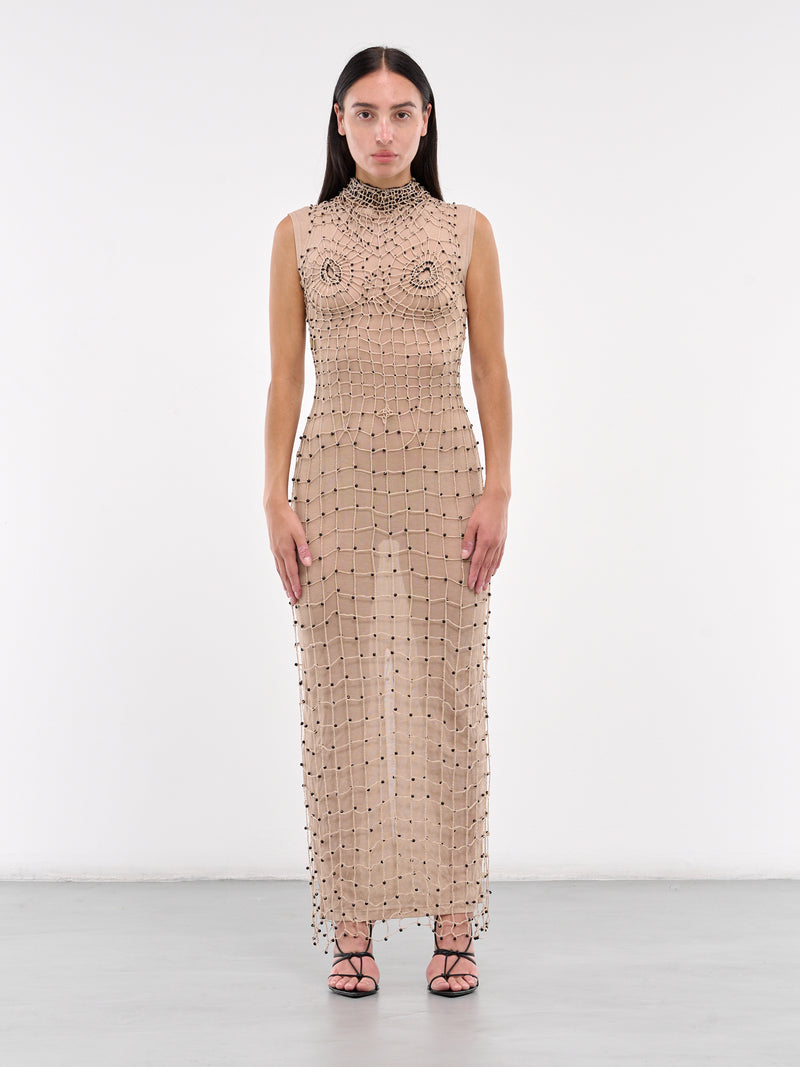 Handmade Crochet Hooded Dress (DR06CA47-CAMEL)