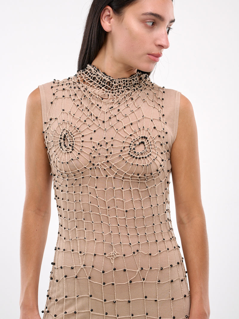 Handmade Crochet Hooded Dress (DR06CA47-CAMEL)