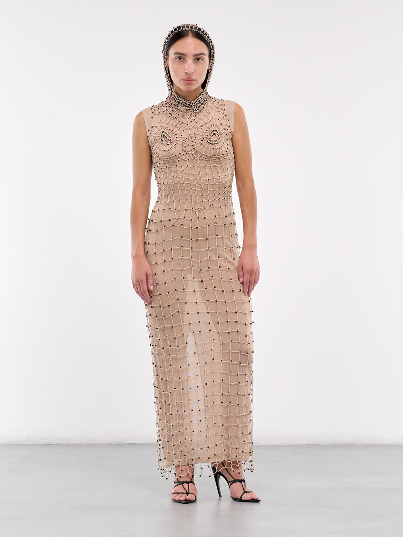 Handmade Crochet Hooded Dress (DR06CA47-CAMEL)
