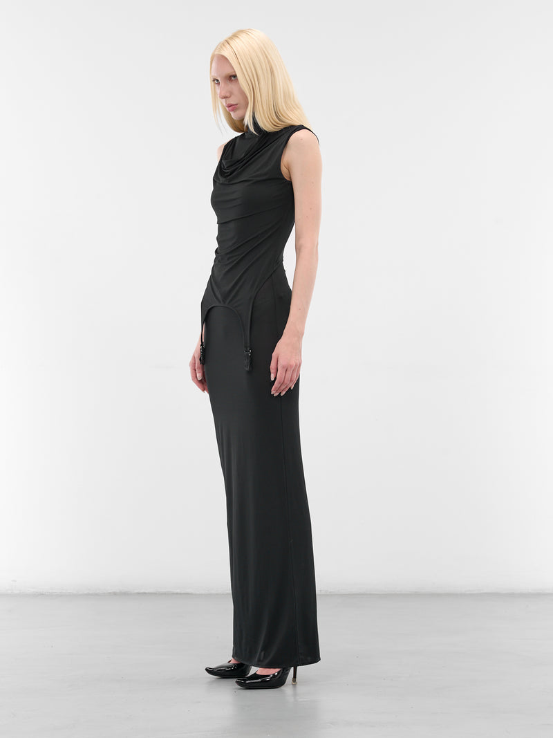Navy Draped Turtleneck Maxi Dress (DR077-J025-84-DARK-NAVY)