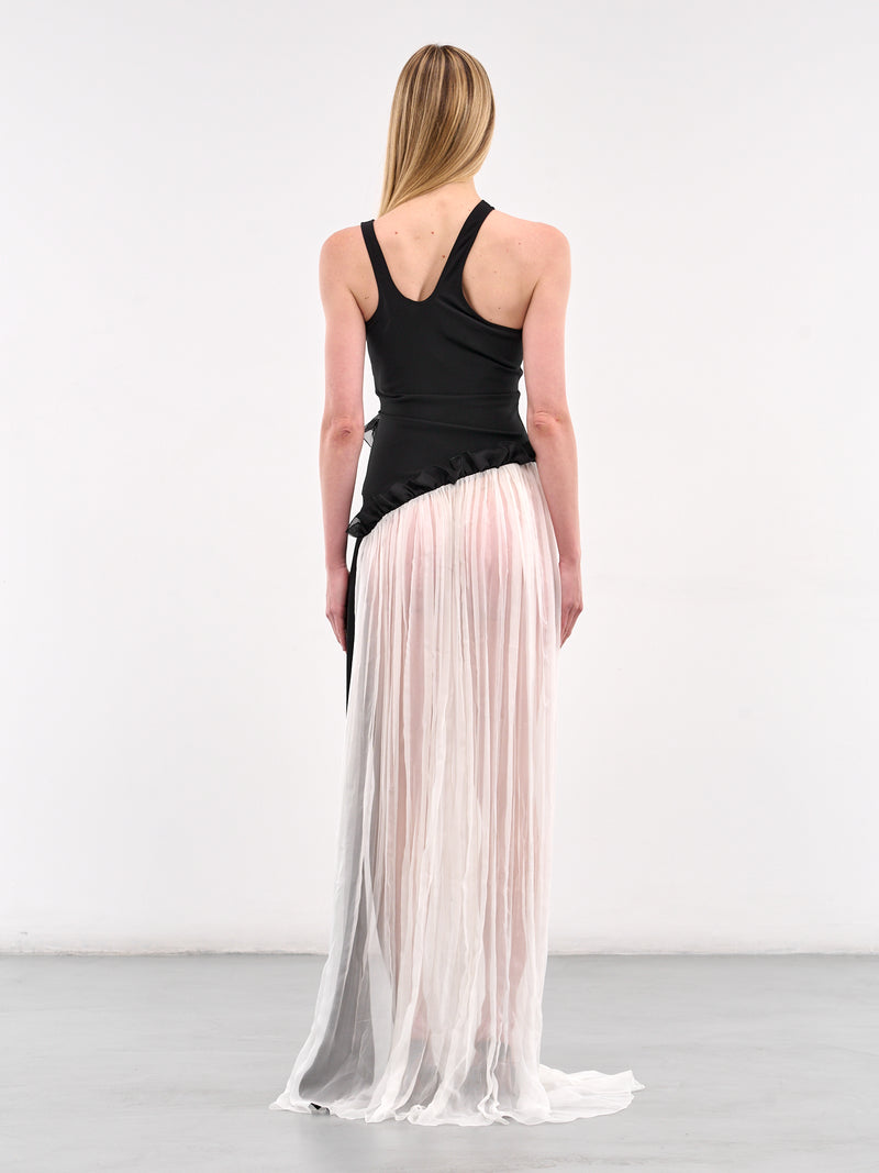 Asymmetric Frilled Maxi Dress (DR262-SHOW-BLACK-WHITE)