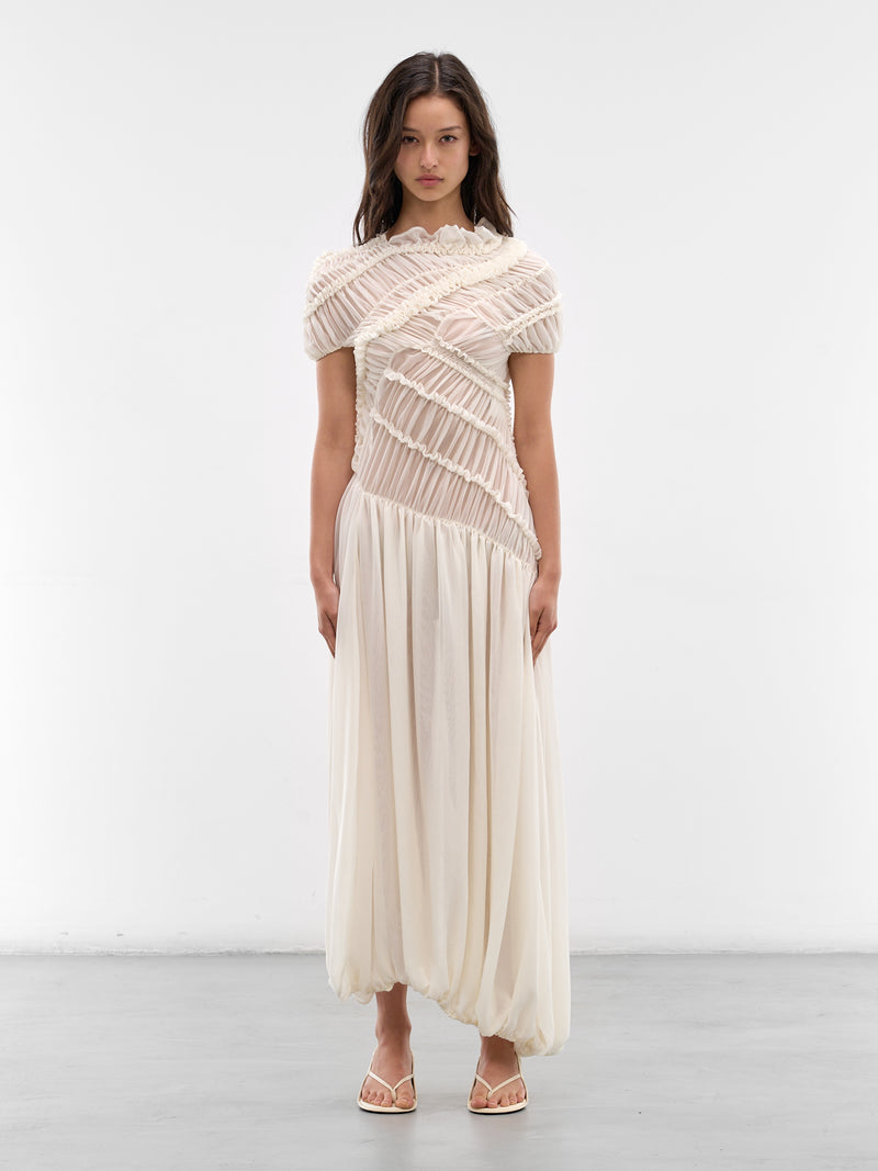 Cream Silk Draped Ruching Dress (DRESS-06-CREAM)