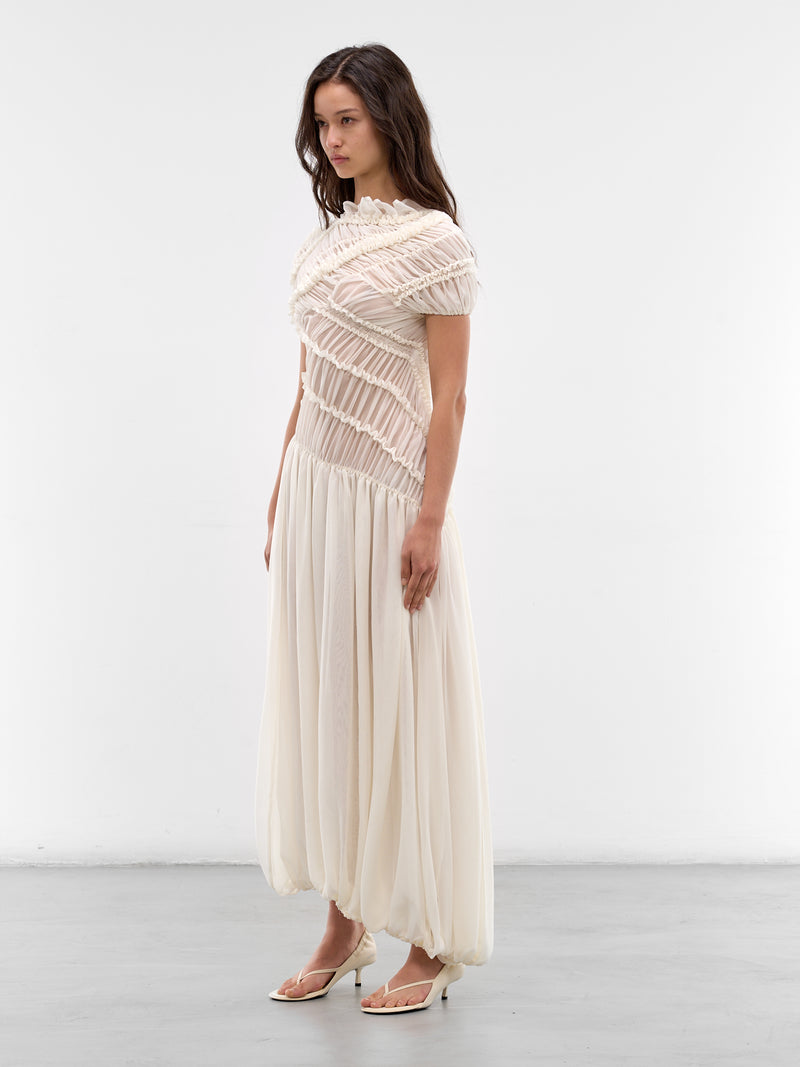 Cream Silk Draped Ruching Dress (DRESS-06-CREAM)
